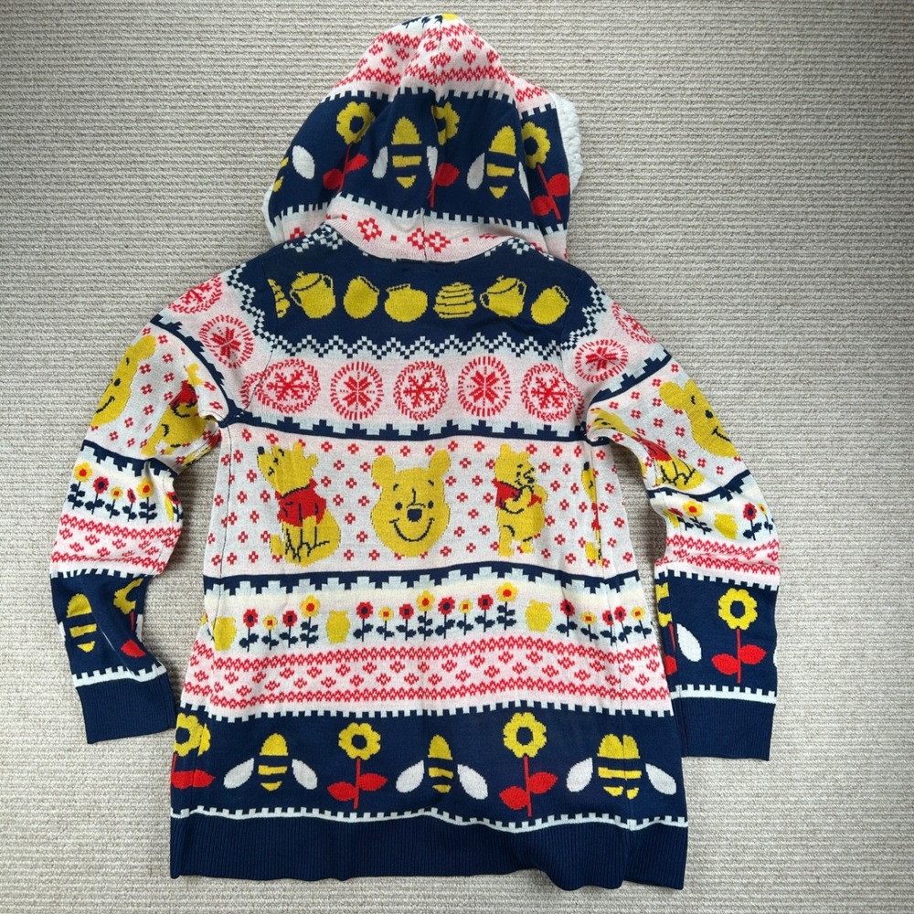 Hot Topic Disney Winnie the Pooh Cardigan Women SM Blue Fair Isle Sherpa Hood - Picture 7 of 15